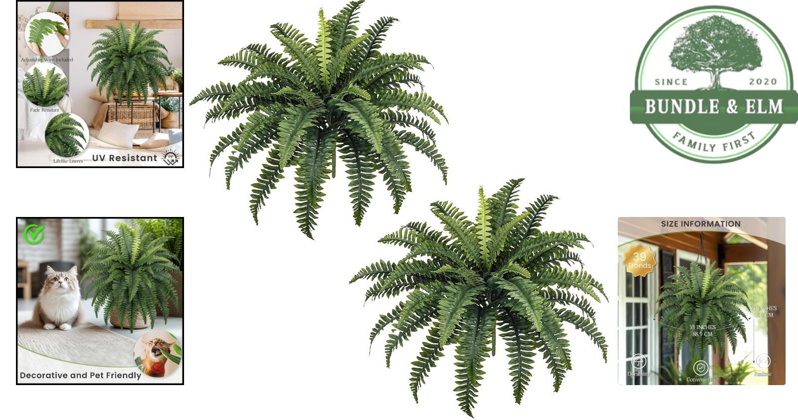 Indoor-Outdoor Artificial Ferns, Perfect for Living Room and Garden Decor