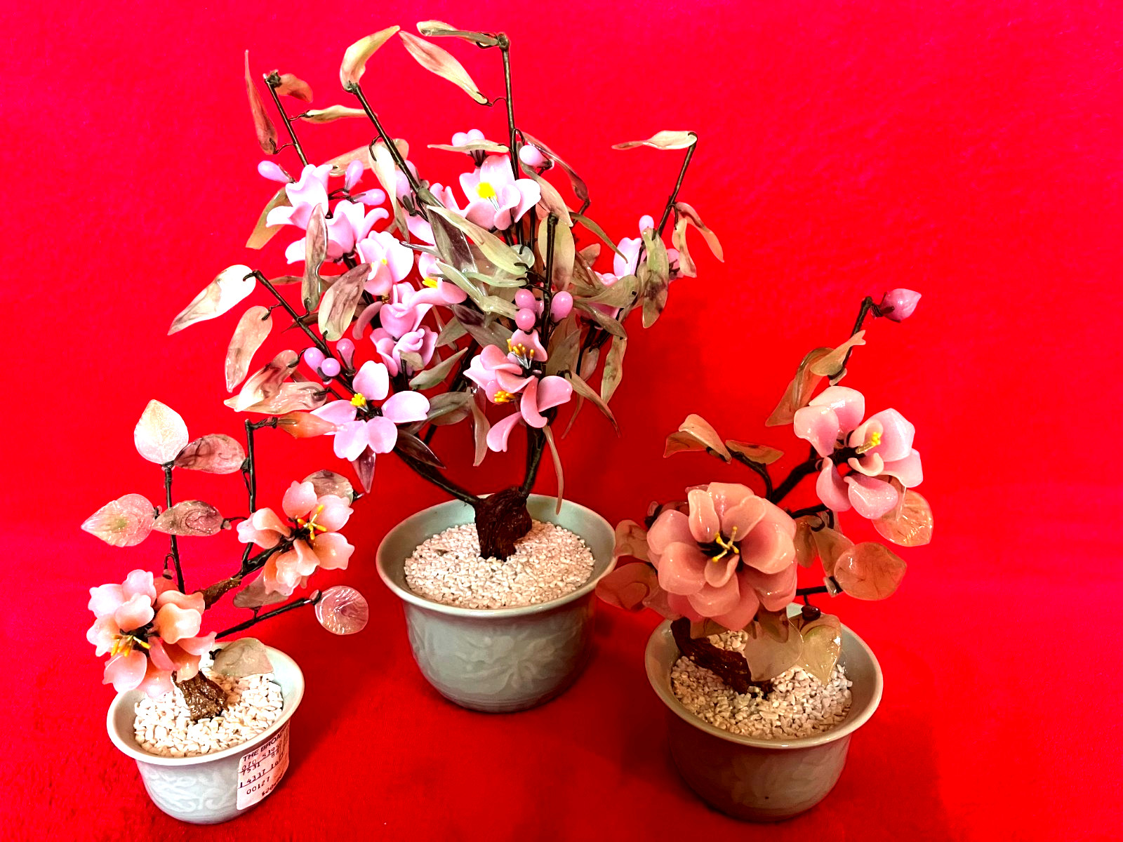 CHINESE JADE STYLE TREE PINK GLASS FLOWER BONSAI ** LAS VEGAS Pick UP ONLY **