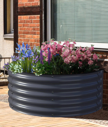 OLLE GARDENS 17″ TALL DECORATIVE SEMI-CIRCLE RAISED GARDEN BED – GRAY