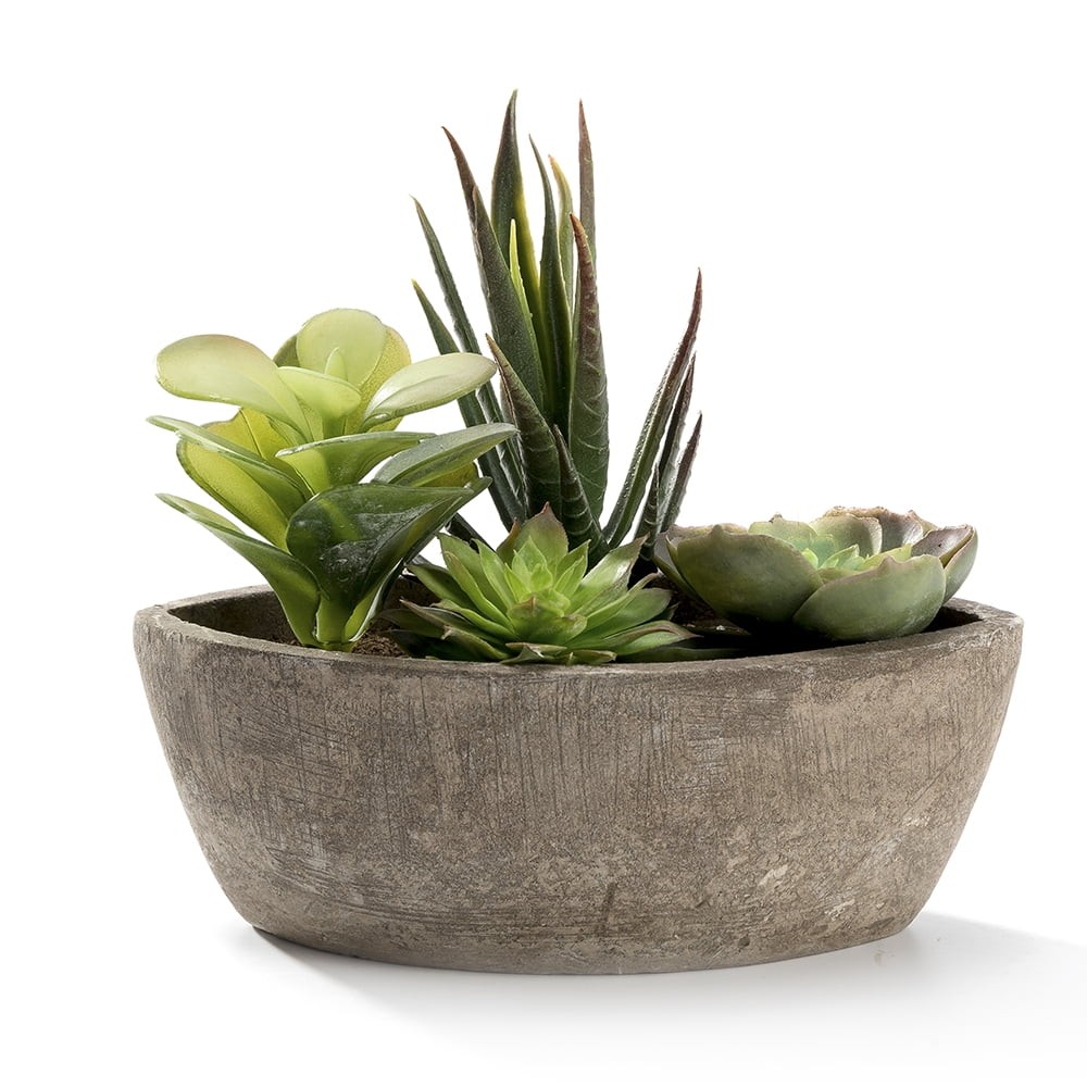 Faux Plant with a Boat Shape Gray Paper Pulp Pot 6.3L x 3.5W x 5.7H inches
