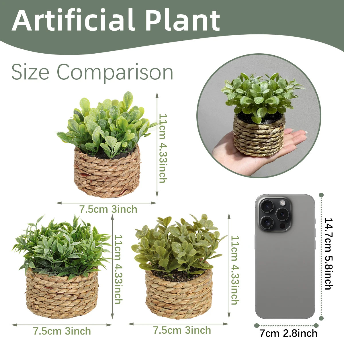 11cm Artificial Eucalyptus Grass Small Woven Potted Plant Green Home Decoration