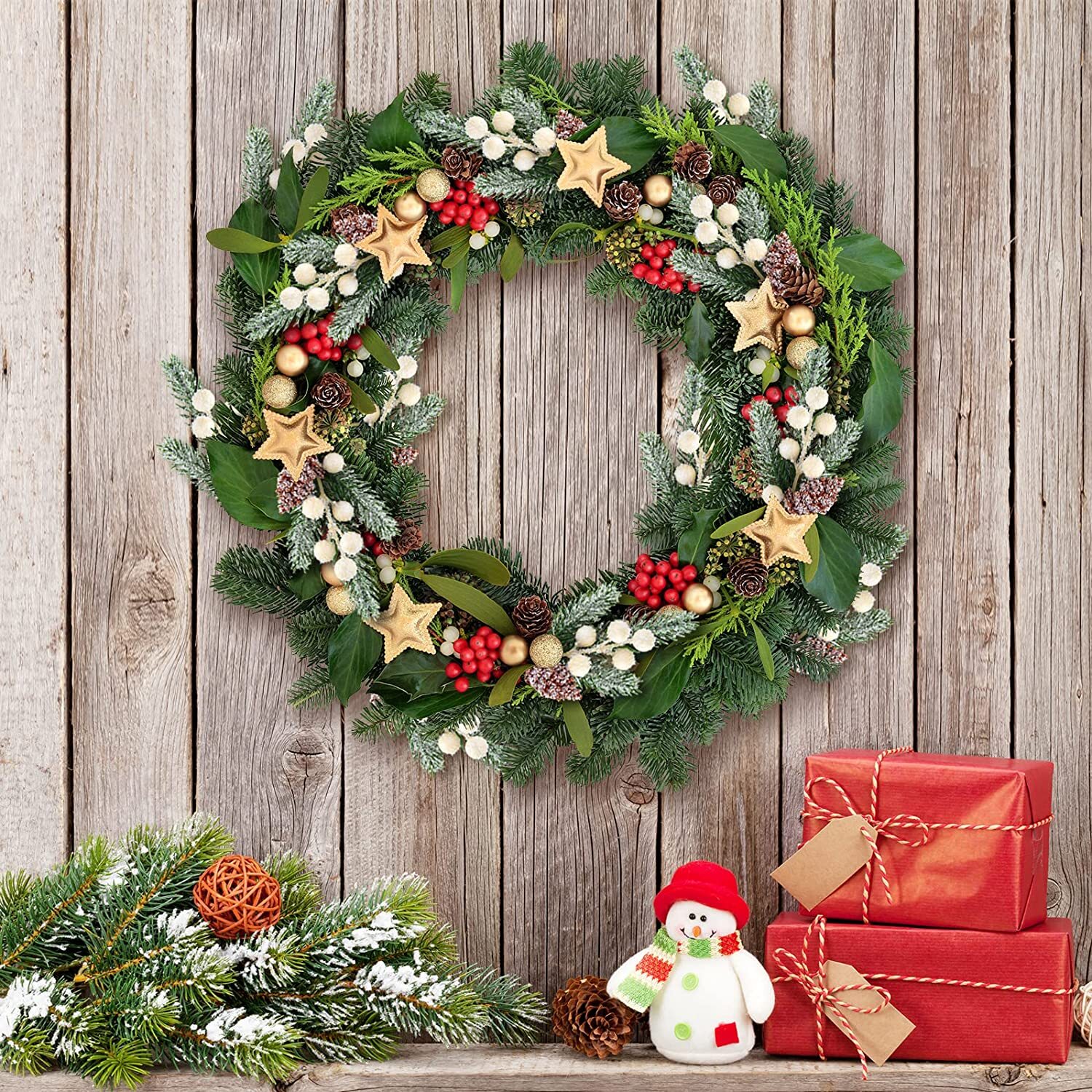 10× Christmas Berries Pine Cones Artificial Pine Picks with Snowflakes Holly US