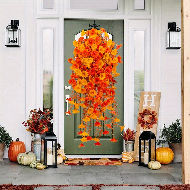 4PCS Artificial Morning Glory Vines UV Resistant Hanging Flowers Outdoor Decor