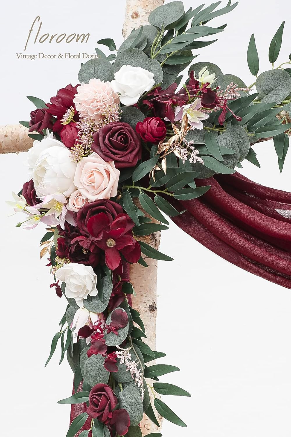 Burgundy Floral Swag & Drapes Kit for Wedding Arbor Decoration – Pack of 4
