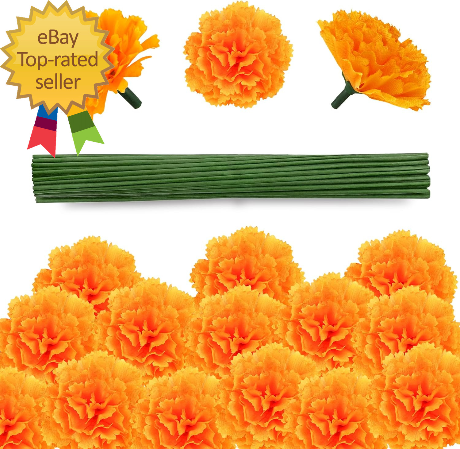 80 Pcs Artificial Marigold Flowers 2″ Silk Marigold Flower Heads with Stems