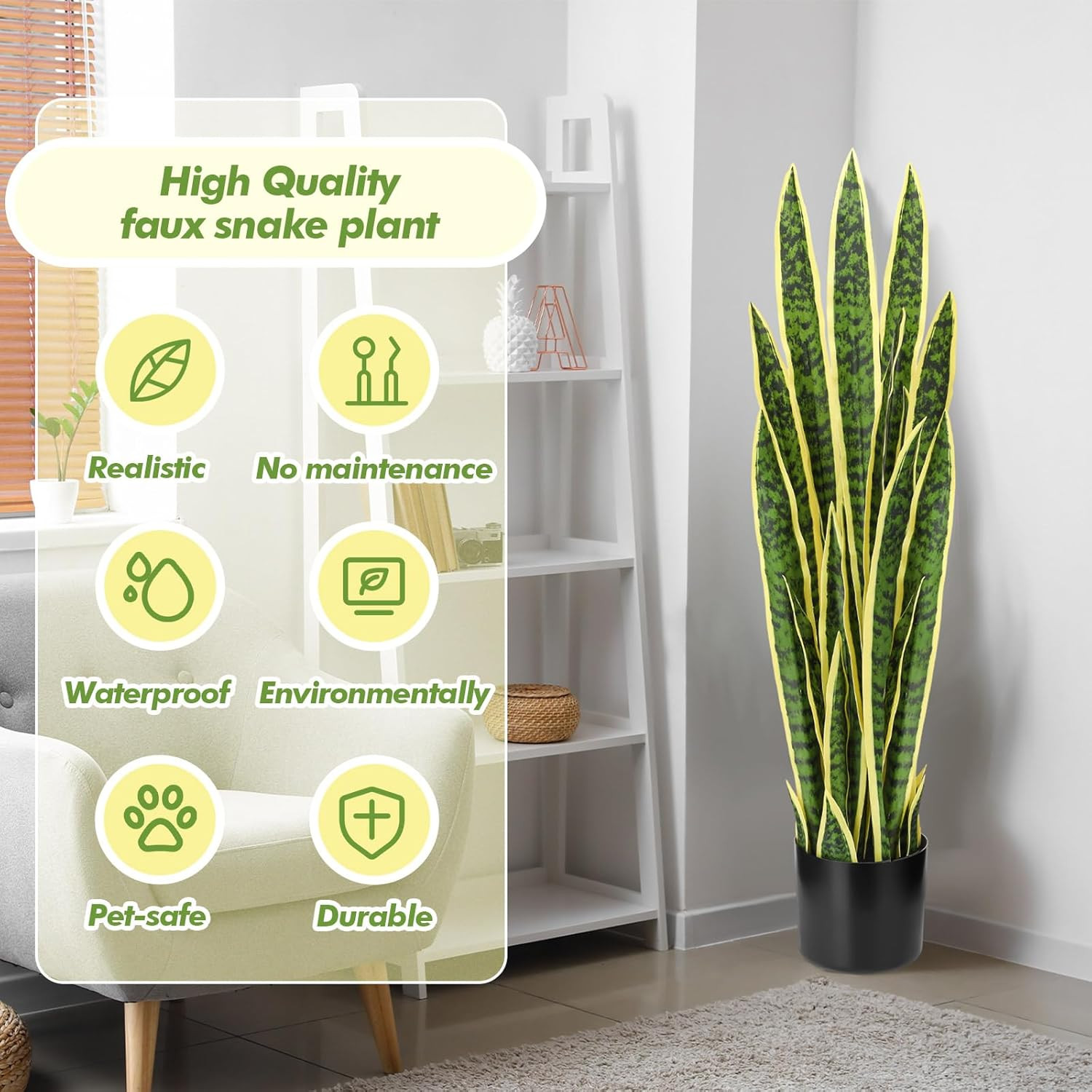4 Pack 3.15 Ft Tall Faux Snake Plant for Home Office Decor & Gifts
