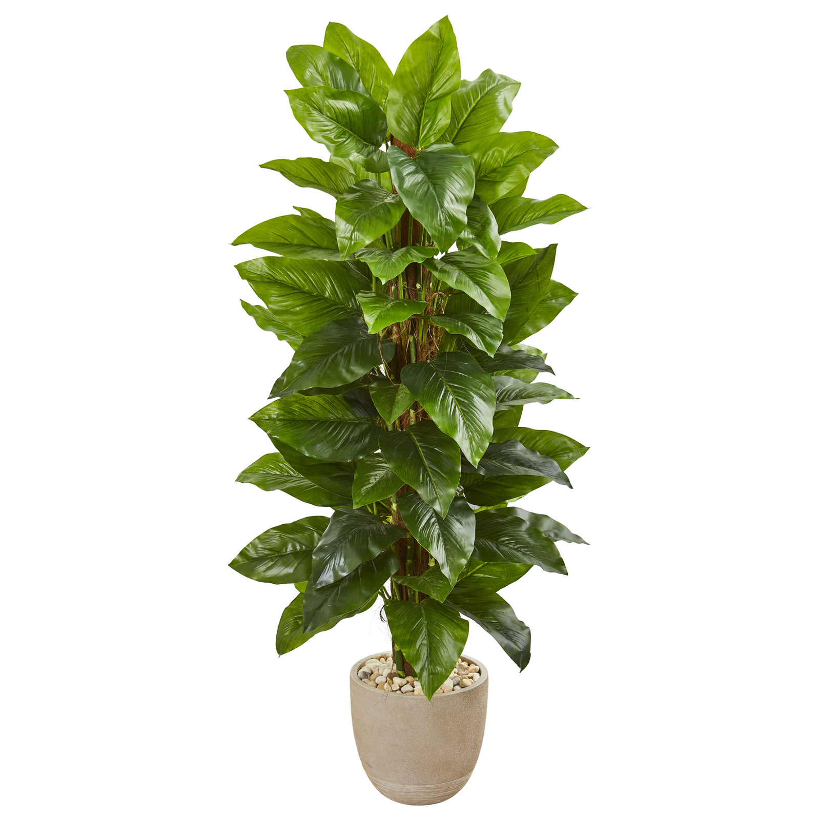 Nearly Natural 58”Large Leaf Philodendron Artificial Plant In Sand Stone Planter