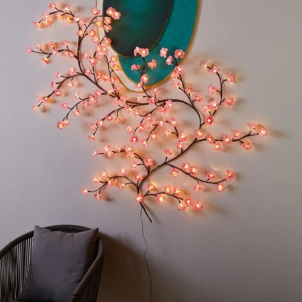 Cherry Blossom Vine LED String Lights Twig Garland Wall Door Home Christmas Deco