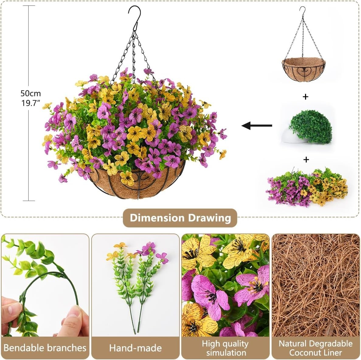 Vibrant UV Resistant Faux Hanging Daisies in Metal Basket – Outdoor Elegance
