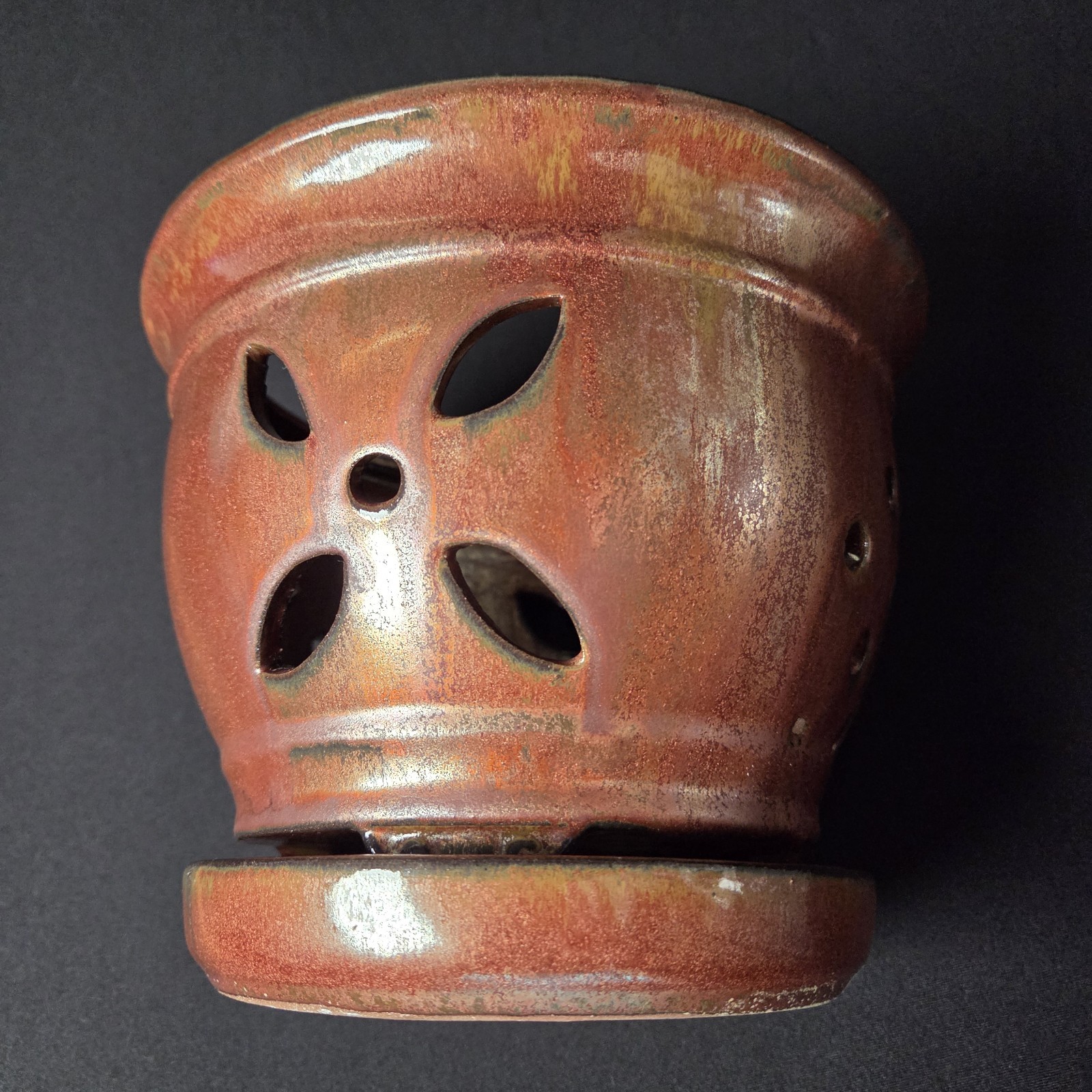 Unique Bronze Color USA Pottery 6″ Orchid Flowerpot Planter w/ Drainage Holes