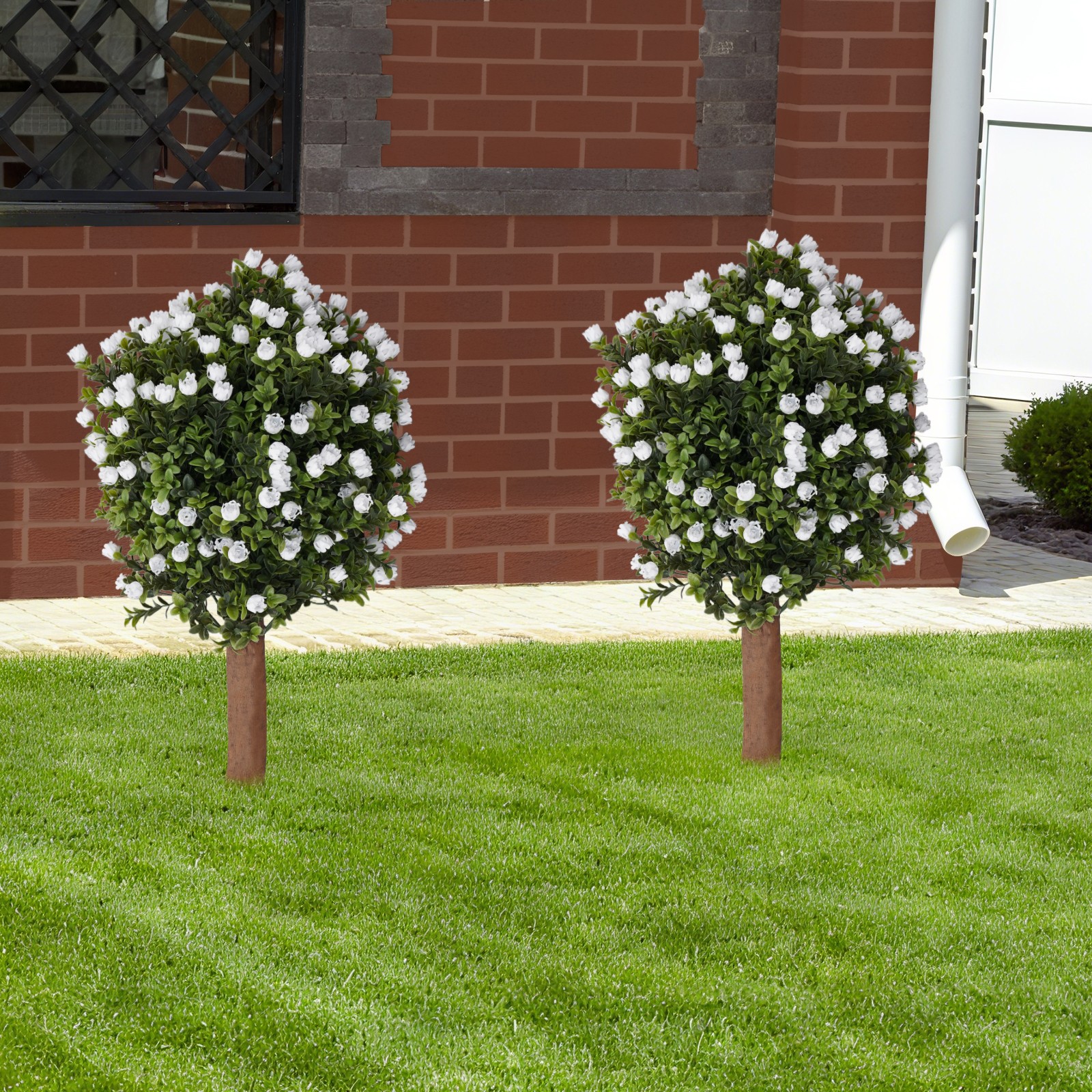 Set of 2 Artificial Ginkgo Biloba Trees with White Flowers for Indoor Outdoor