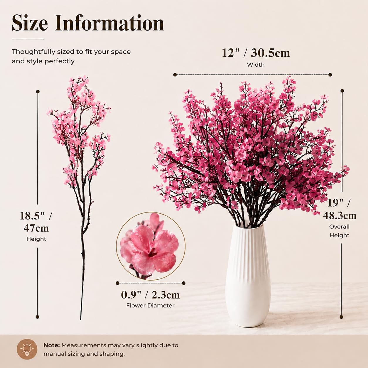 6 Bundles Pink Artificial Babys Breath Flowers Silk Gypsophila 18.5 Inch