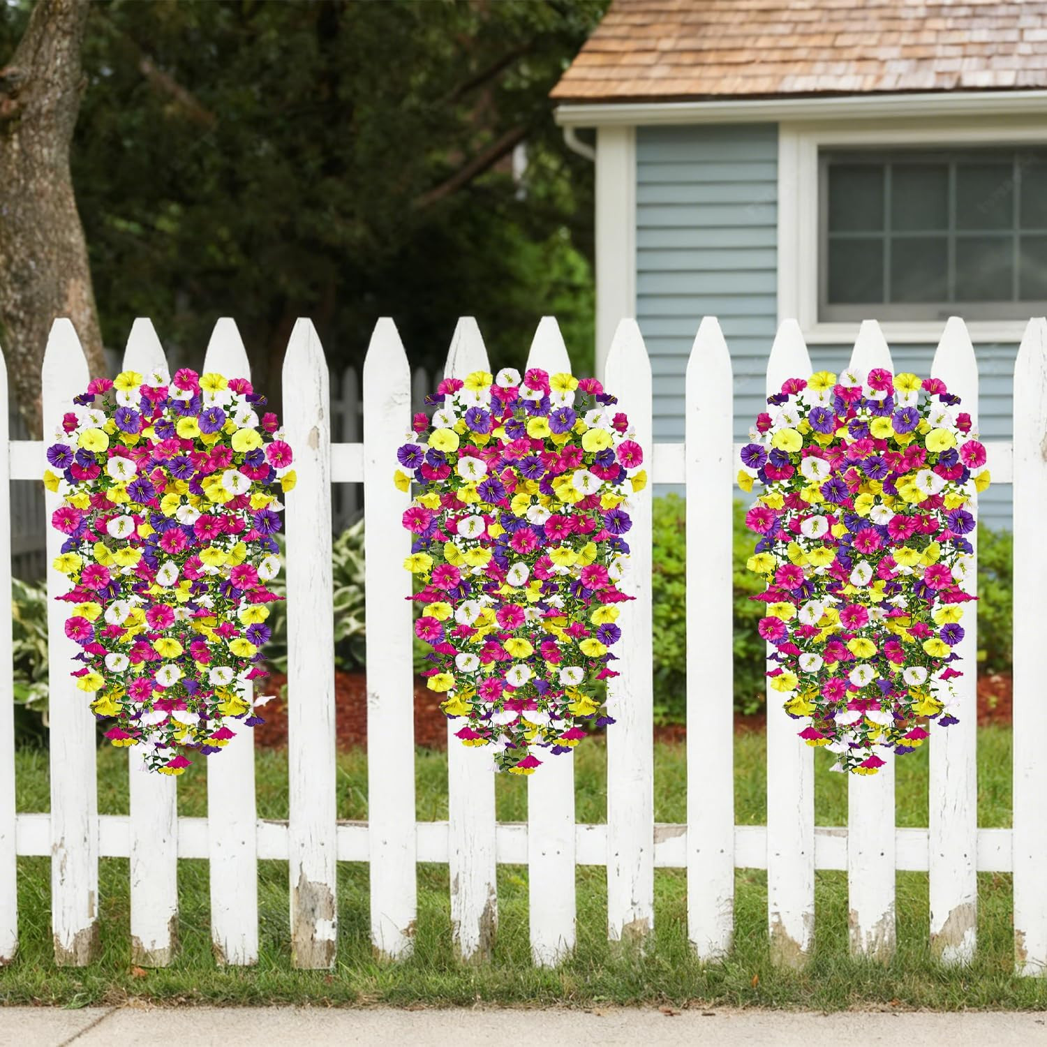12 Pcs UV Resistant Faux Silk Morning Glory Hanging Flowers for Outdoor Decor