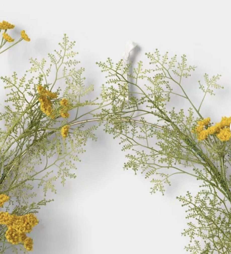24″ Threshold QUEEN ANNE’S LACE WREATH Artificial Greenery Foliage YELLOW Flower