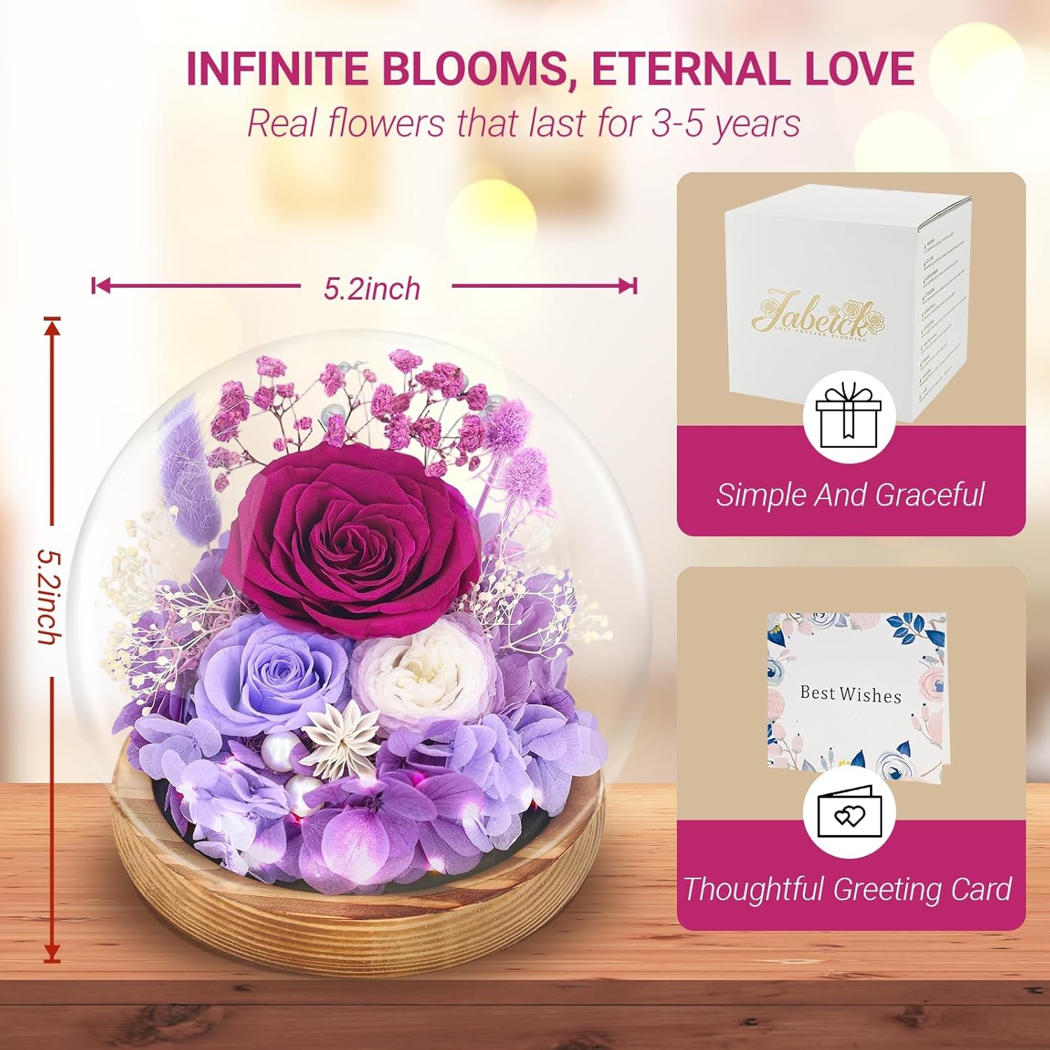Preserved Flowers Roses in Glass Dome, Forever Flowers for Delivery Prime, Etern