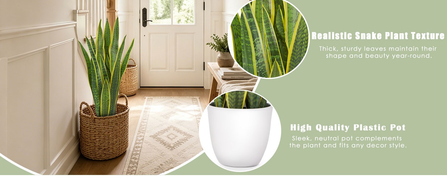 Artificial Snake Plant Potted, 28 Inch Faux Sansevieria Trifasciata Plants Large