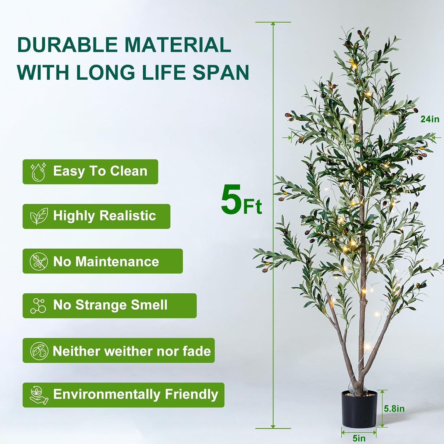 Olive Trees Artificial Indoor, 5FT Tall Faux Olive Tree with Moss and Planter,