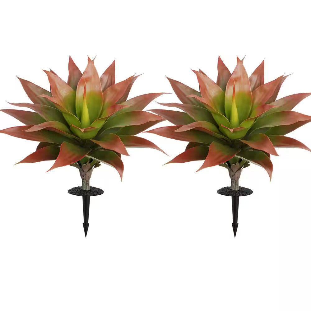 Artificial Agave Plant Outdoor Faux Succulent Garden Decor Red Green Set 2