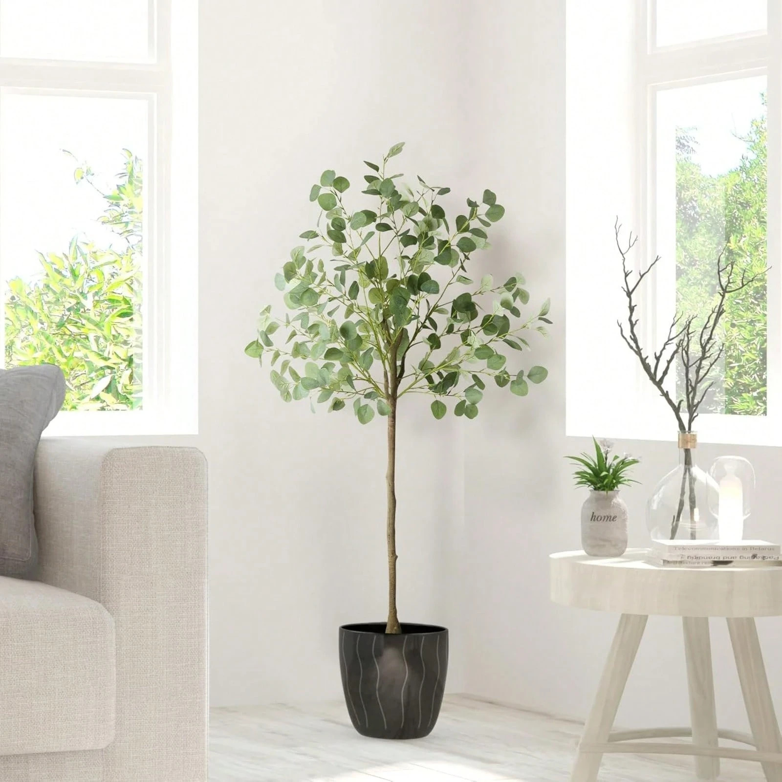 5FT Lifelike Artificial Eucalyptus Tree Faux Silk Plant in Nursery Pot