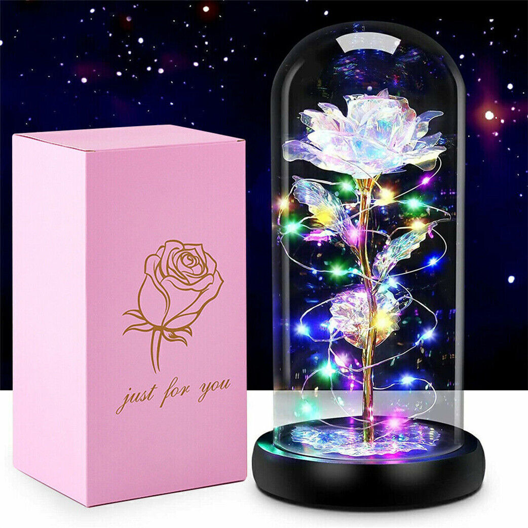 Eternal Forever Galaxy Rose Flower In Glass Dome LED Light Valentine’s Day Gift