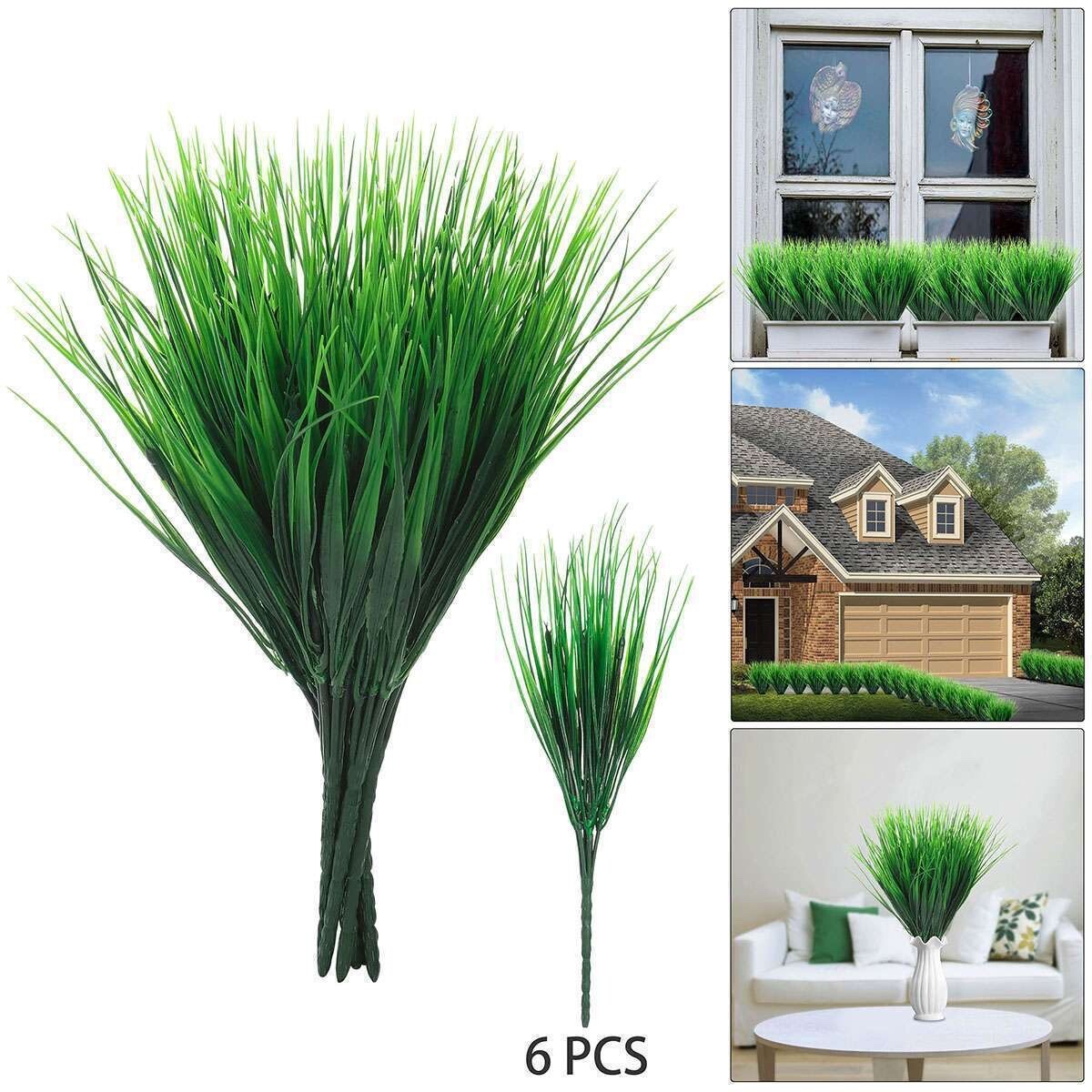 6Bundles Artificial Wheat Fake Tall Grass Outdoor Plants Greenery Flowers Leaves