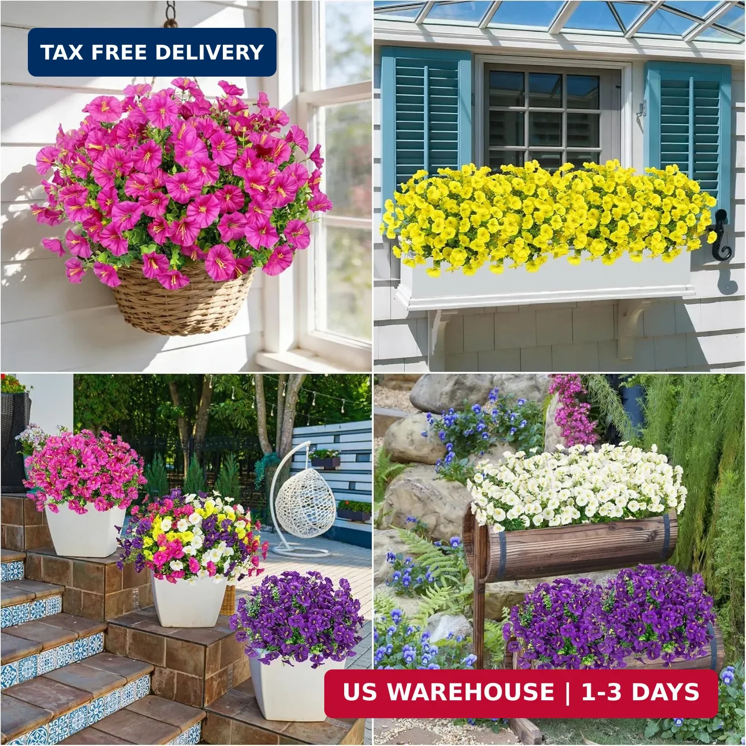 Bassion Artificial Flowers for Outdoors,20 Bundles Silk Fake FlowersUV Resistant