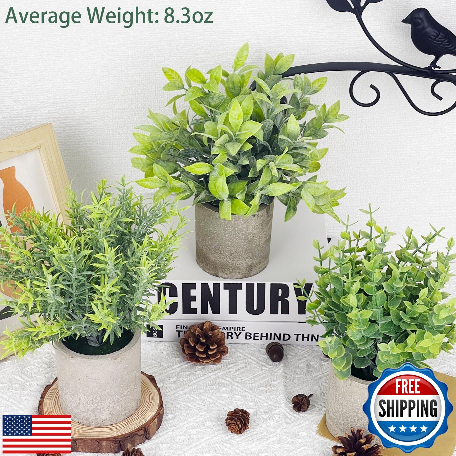 DCECDWD 3 Pack Artificial Potted Fake Plants Eucalyptus 9” Artificial Mini Pa