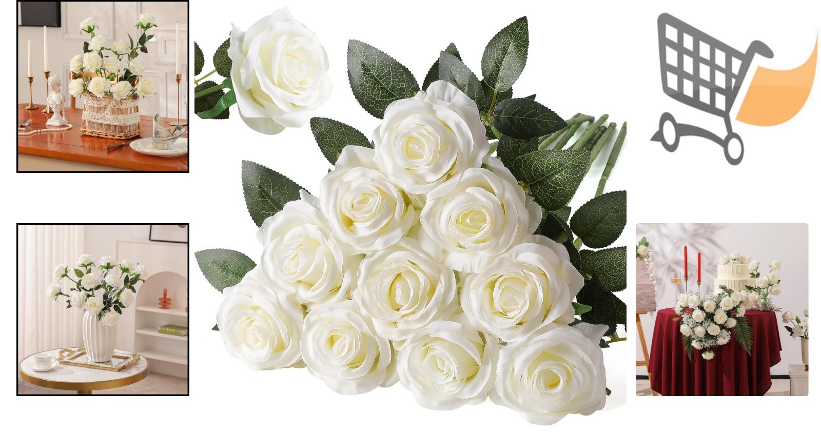 Artificial Silk Rose Flower Bouquet Off White 10pcs Wedding Home Decor