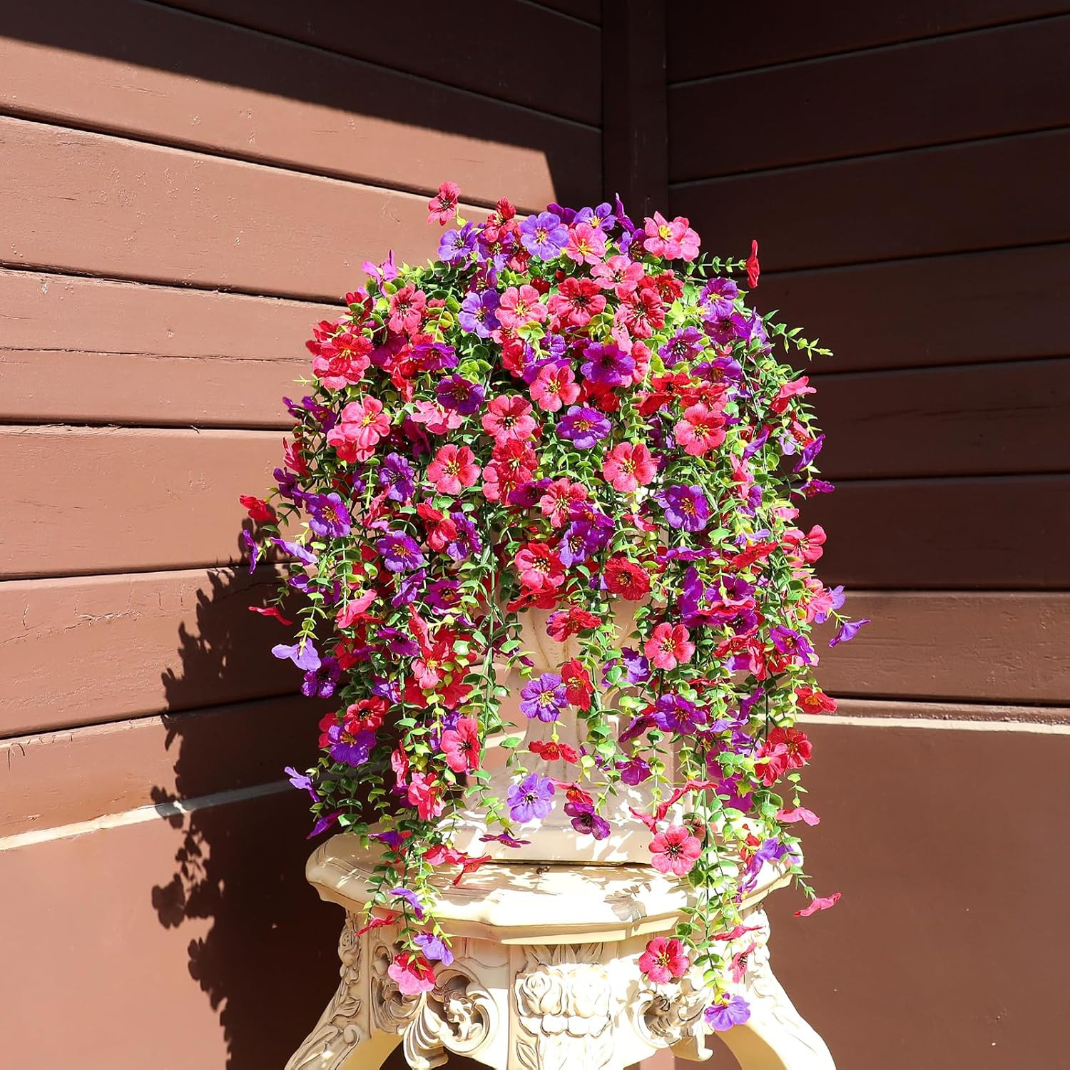 Artificial Flowers for Outdoors Spring Decor, 6 Bundles UV Resistant Realistic F
