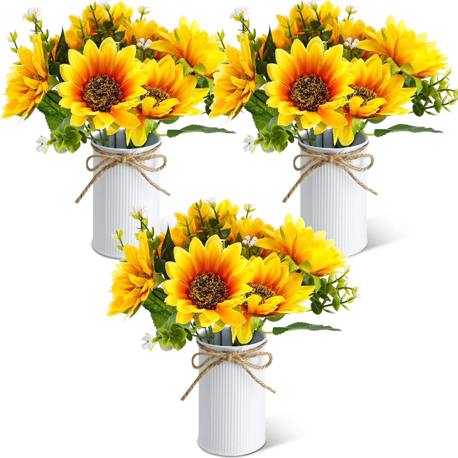 3 Sets Sunflowers Centerpieces for Tables Artificial Sunflower with Vase Rust…