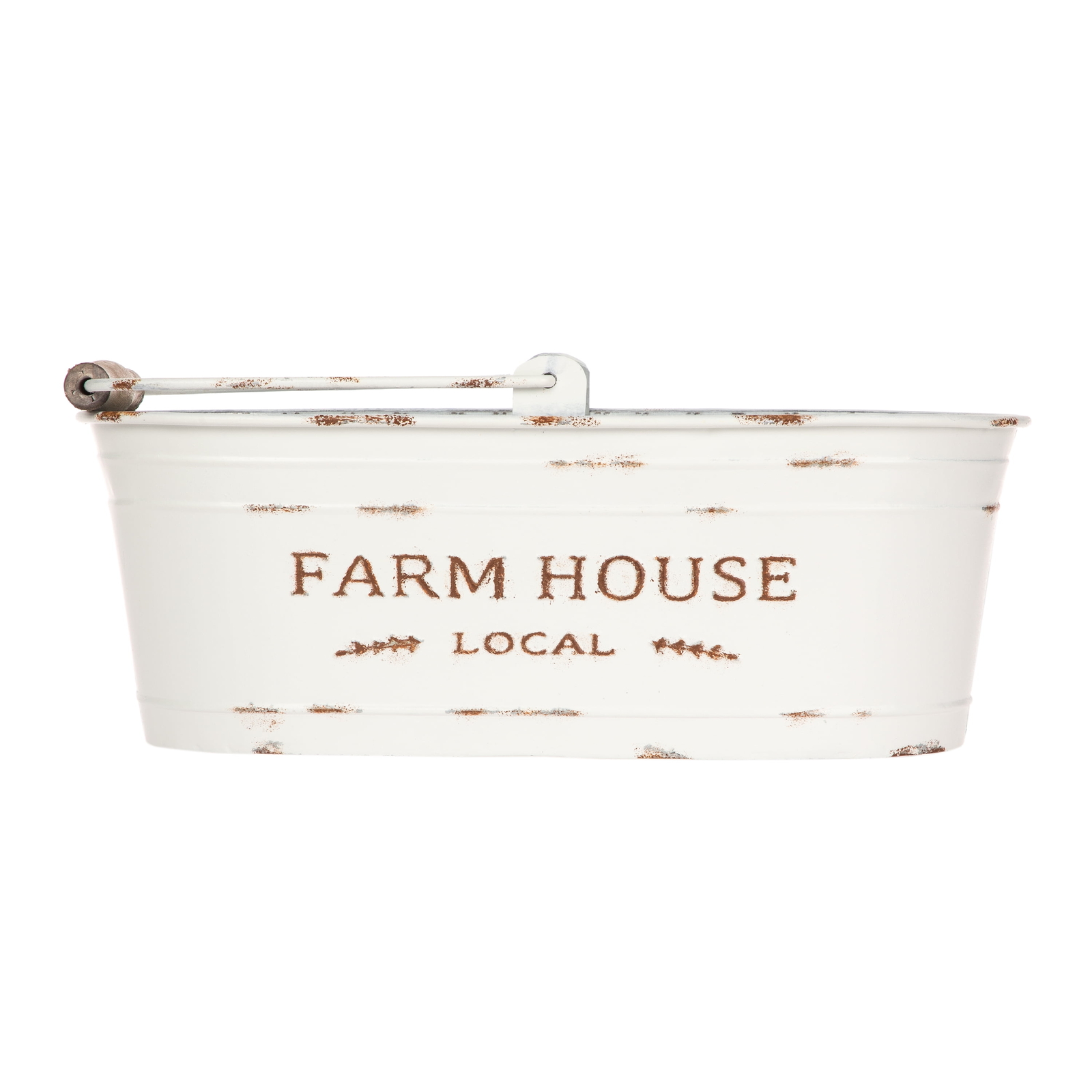 White Oval Farmhouse Bucket for Artificial Floral with Handle Home Décor