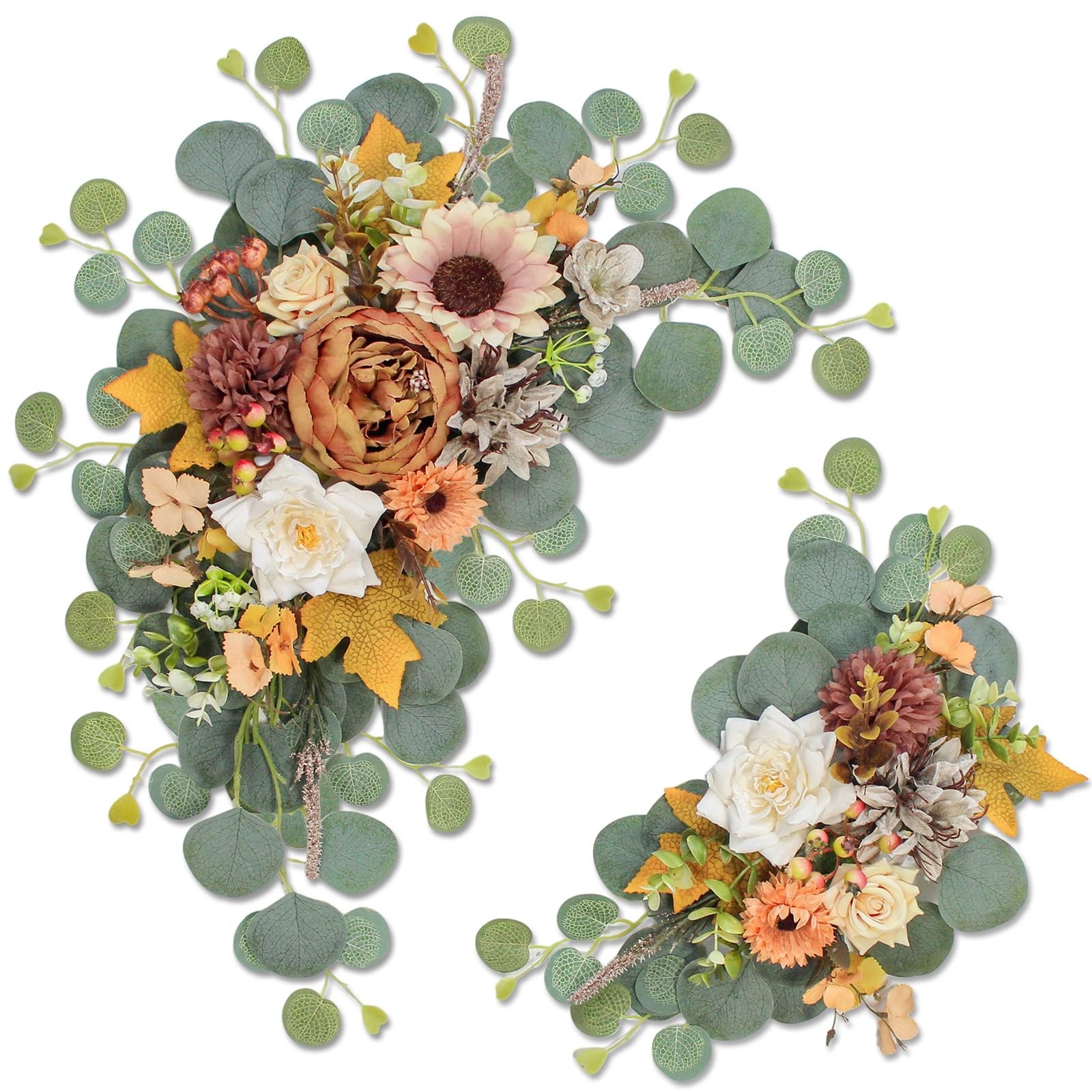 2 PCS Artificial Wedding Arch Flowers Sign Faux Floral Swags Coffee Orange