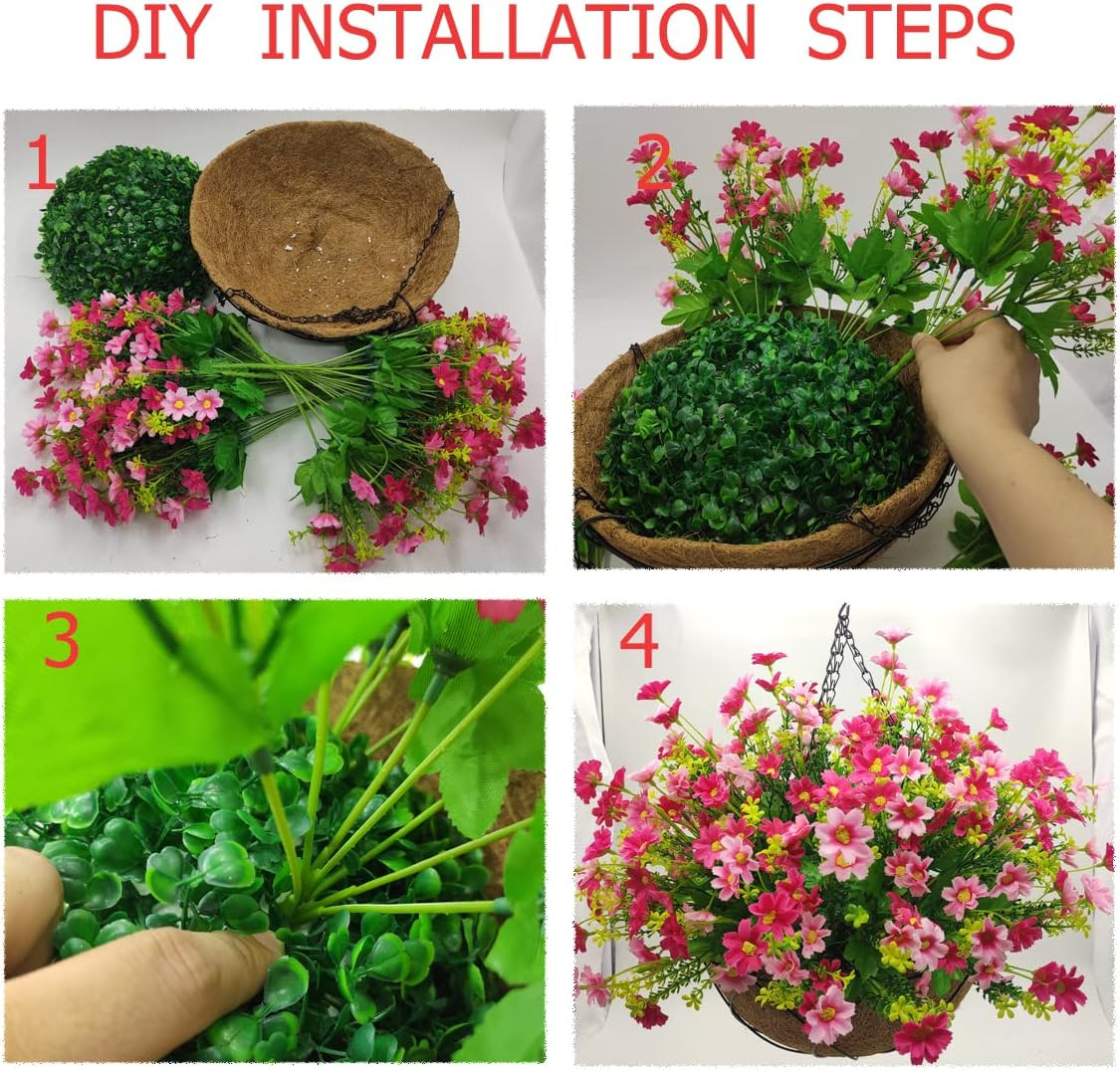 Artificial Faux Hanging Plants Flowers Basket for Summer Autumn, Colorful Daisy
