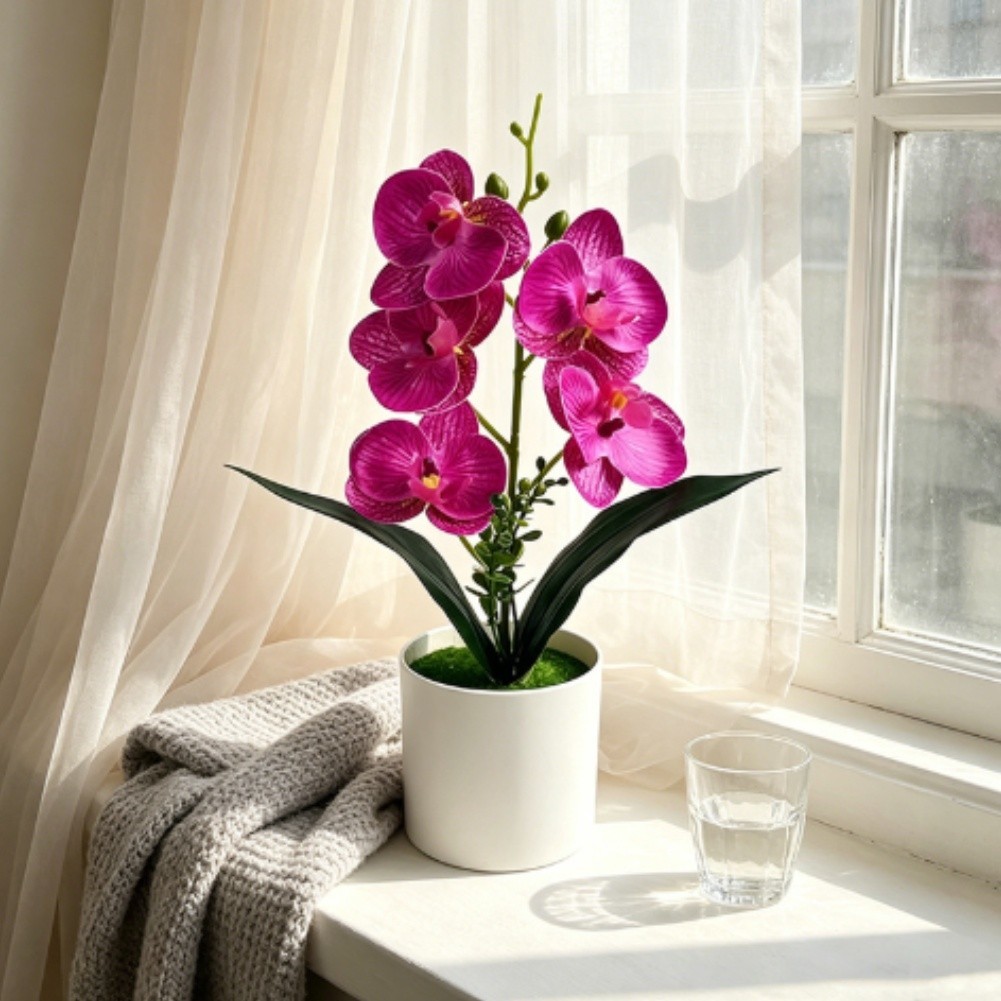 5 Flower Artificial Phalaenopsis Orchid Potted Plant for Wedding Home Decor
