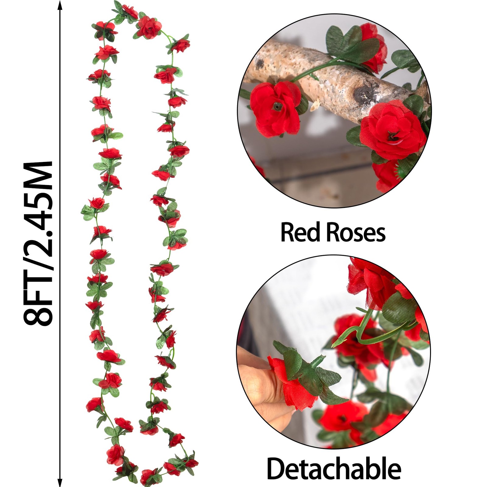 BSMYBO Artificial Red Rose Flower Garlands 5 PCS 41 FT for Backdrop
