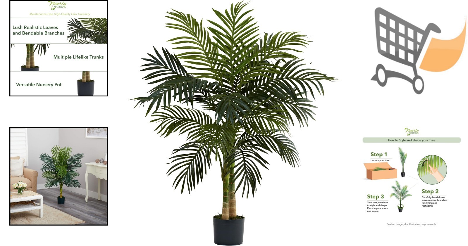 Artificial Golden Cane Palm Tree 4ft Indoor Decor Fake Plant Green Leaves