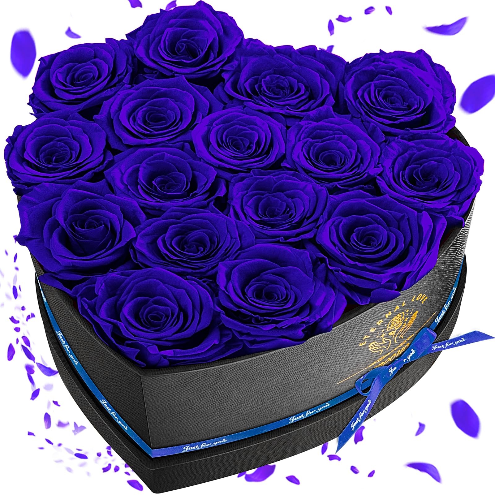 16 PCS Preserved Flower Delivery Roses Box Birthday Gifts Women Blue Roses Set