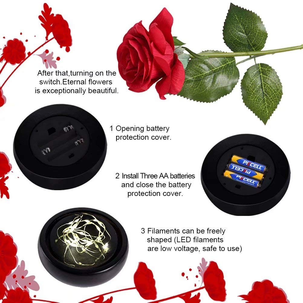 Enchanted Red Silk Rose Light Dome Beauty Beast Anniversary Christmas Decor