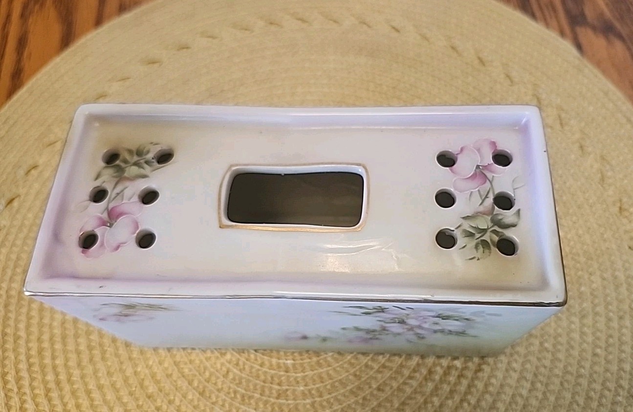 Vtg Frog Vase Ceramic Pink Floral Andrea By Sadek Gold Edge Accents 3 5/8″T