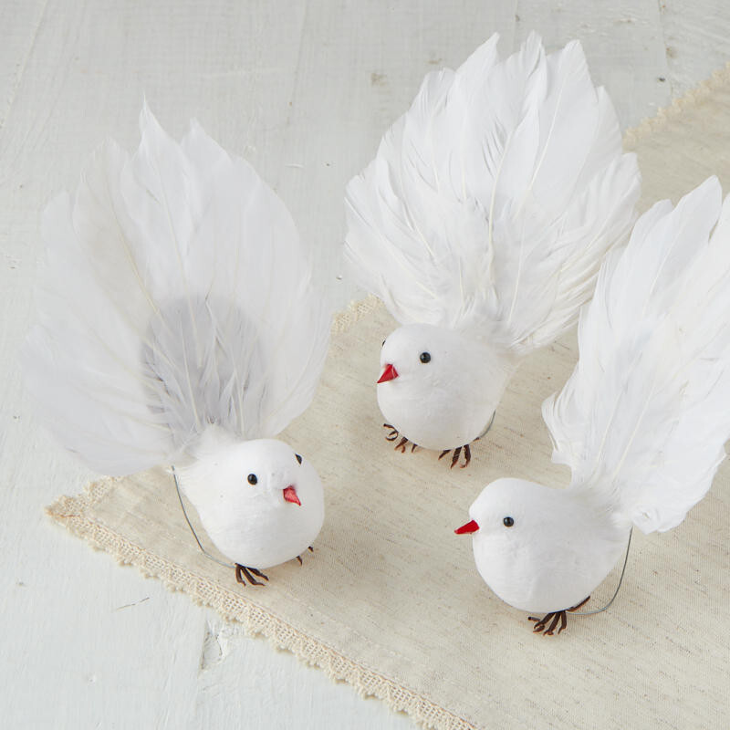 Pack of 12 White Feathered Fantail Artificial 5″ Robins