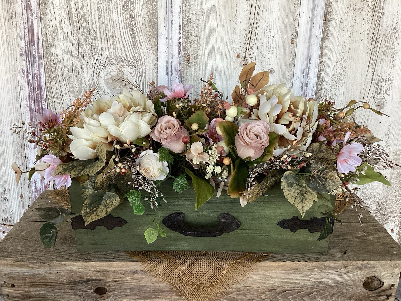 Hand Crafted Every Day Floral Arrangement In Wood Planter
