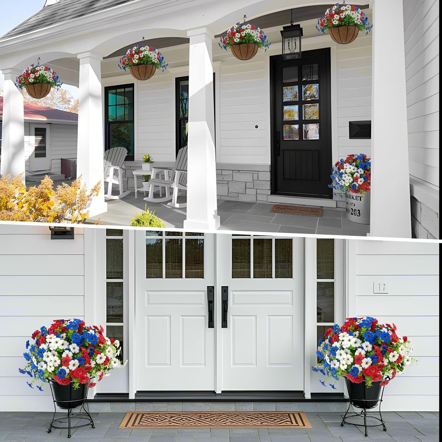 2-Pack Artificial Outdoor Flowers in Red, White, Blue