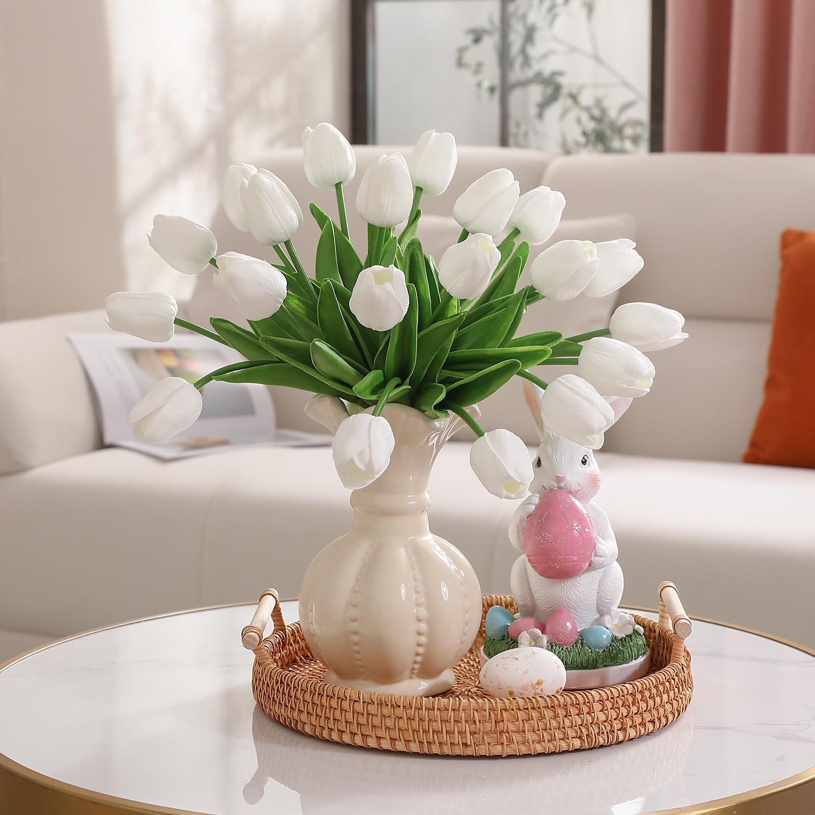Artificial Tulips 30 Pcs 13″ Height White Real Touch Faux Flowers – Home