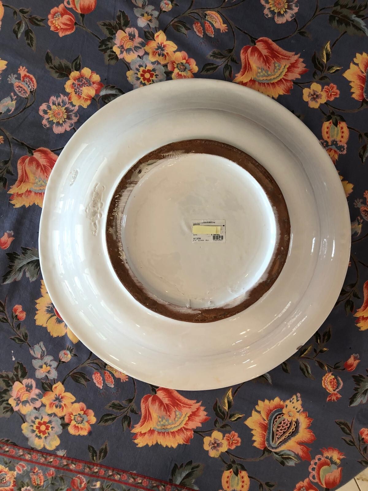 Italian Plate with leaves in relief brownish markings 20” Diameter