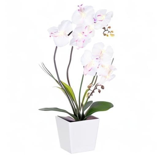 LED Orchid Lamp – Lighted Faux Phalaenopsis Flower Arrangement, Pre-Lit Decor