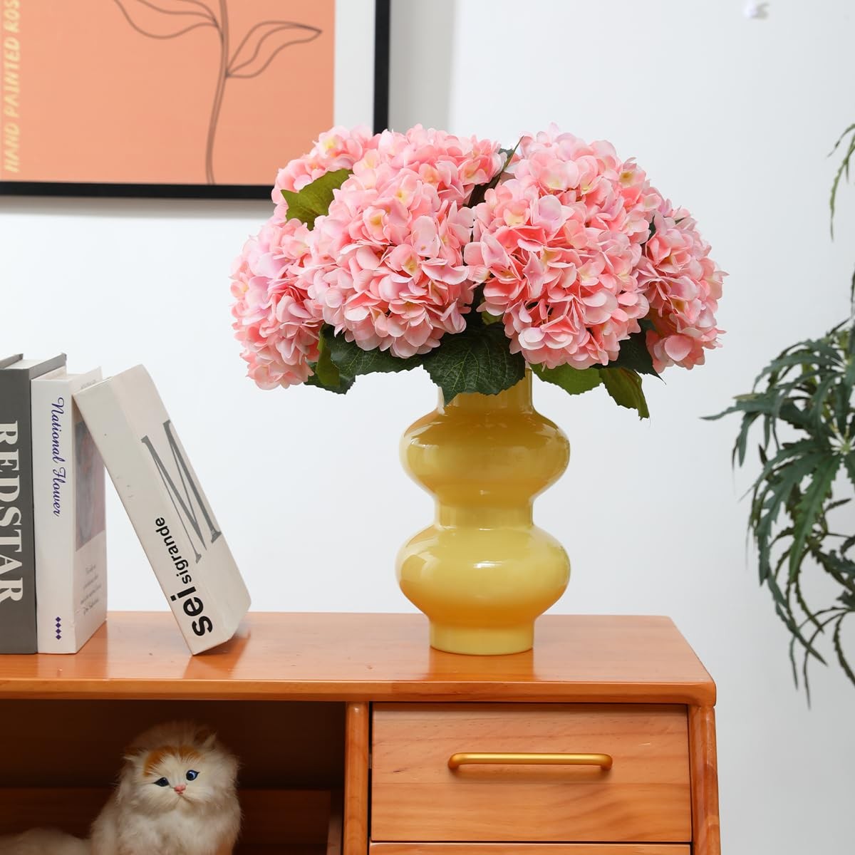 Pink Hydrangea Artificial Flowers – 5 pcs Realistic Single 18.9 in Long Stem …