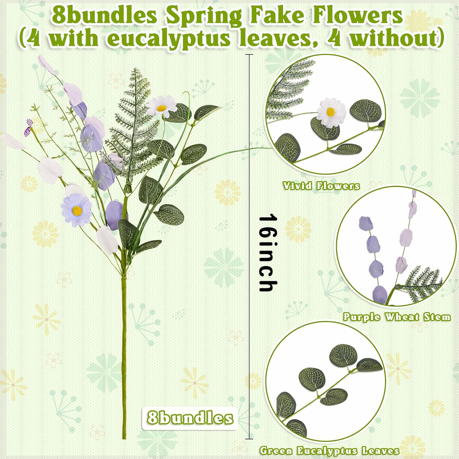 8 Bundles Artificial Wildflower Bouquet Faux Silk Flowers Home Table Decor
