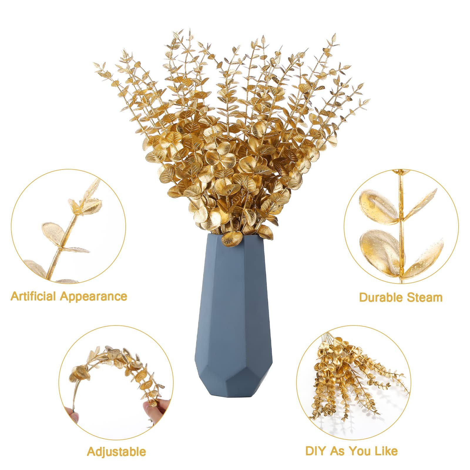 45 Pcs Gold Eucalyptus Stems Bulk 15 Inch Gold Fake Eucalyptus Branches Artif…