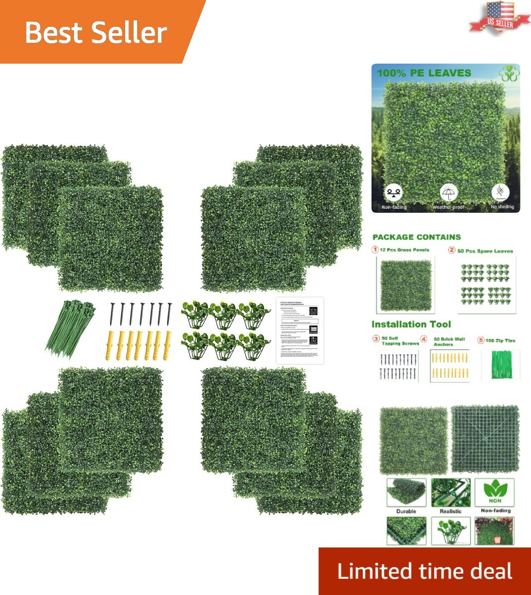 High-Quality UV Protected Boxwood Privacy Hedge Screen – 12 Pack 20″x20″
