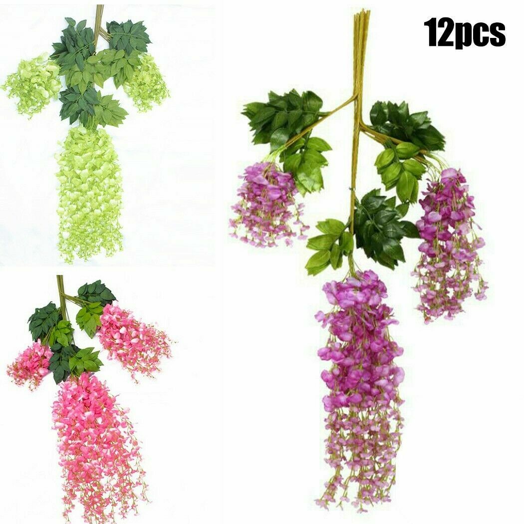 12PCS Artificial Fake Wisteria Vine Ratta Hanging Garland Silk Flowers Decor
